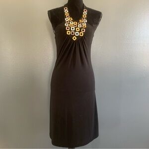 Forever 21 Black Midi Dress with Gold Details